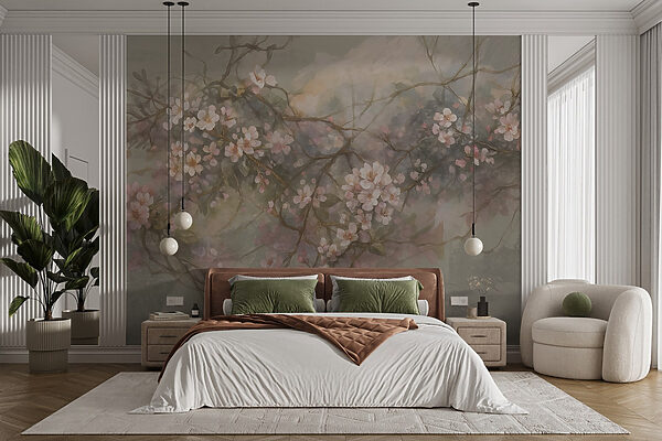 Pittura di fiori su un ramo Carta da parati Pittura di fiori su un ramo