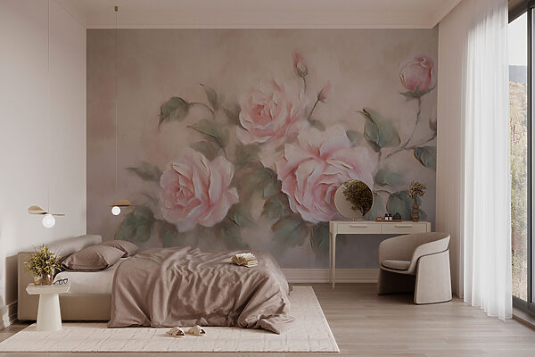 Pittura di rose rosa Carta da parati Pittura di rose rosa