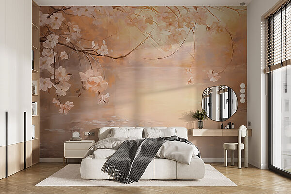 Pittura di un ramo d'albero con fiori Carta da parati Pittura di un ramo d'albero con fiori