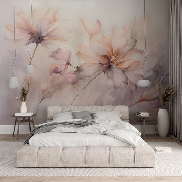 Pittura di fiori su sfondo bianco Carta da parati murale Pittura di fiori su sfondo bianco