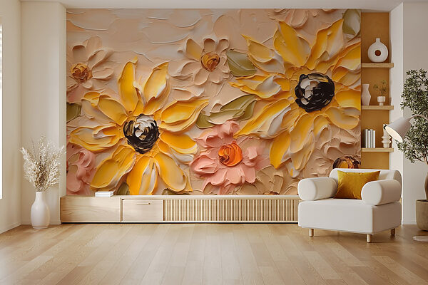 Pittura di fiori su una parete Carta da parati Pittura di fiori su una parete