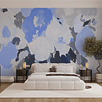 Carta da parati Pittura di fiori in blu e grigio