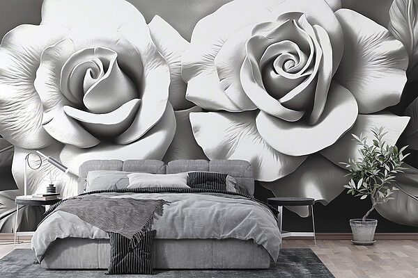 Eleganti rose dai toni tenui del bianco Carta da parati Eleganti rose dai toni tenui del bianco