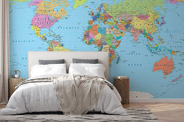 Mappa del mondo con diverse bandiere Carta da parati Mappa del mondo con diverse bandiere