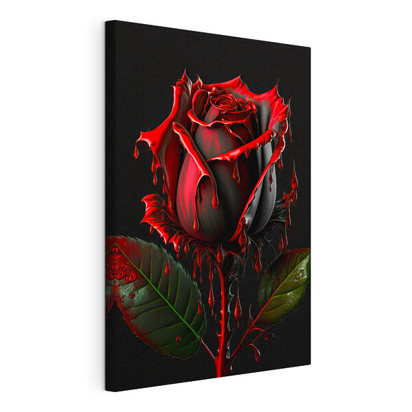 Stampa su tela Rosa rossa con petali scuri e bagnati