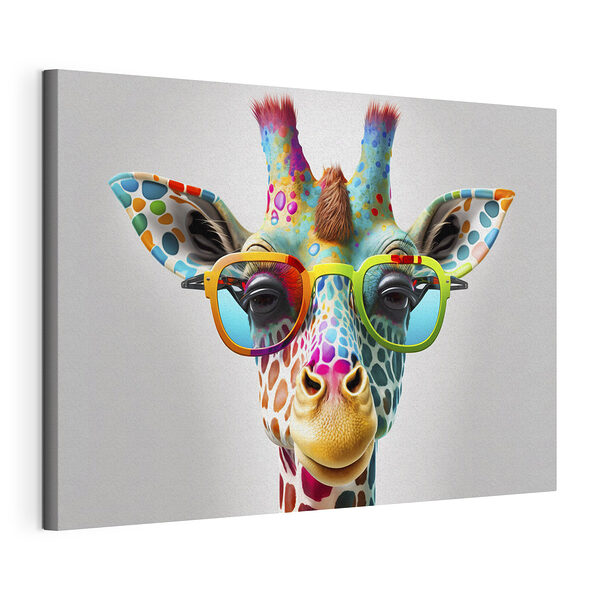 Stampa su tela Una giraffa colorata con occhiali da sole stravaganti