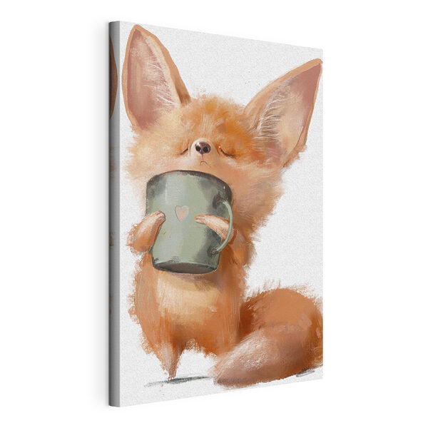 Stampa su tela La volpe fennec si gode una bevanda calda