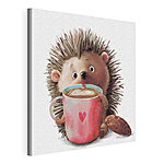 Stampa su tela Hedgehog si gode un caffè con un biscotto