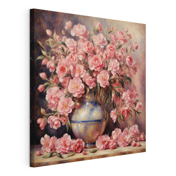 Fiori rosa in un vaso di ceramica Stampa su tela Fiori rosa in un vaso di ceramica