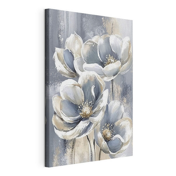 Dipinto raffigurante dei fiori su sfondo grigio Stampa su tela Dipinto raffigurante dei fiori su sfondo grigio