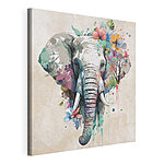 Stampa su tela Elefante circondato da fiori colorati