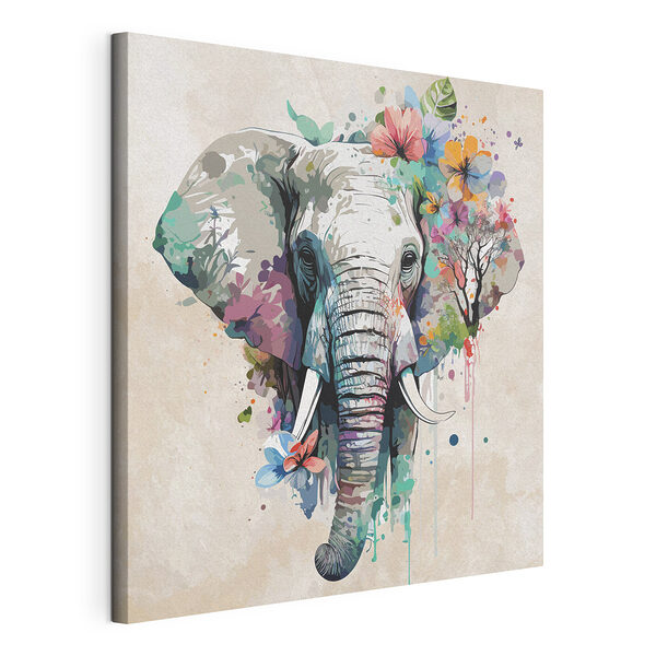 Elefante circondato da fiori colorati Stampa su tela Elefante circondato da fiori colorati