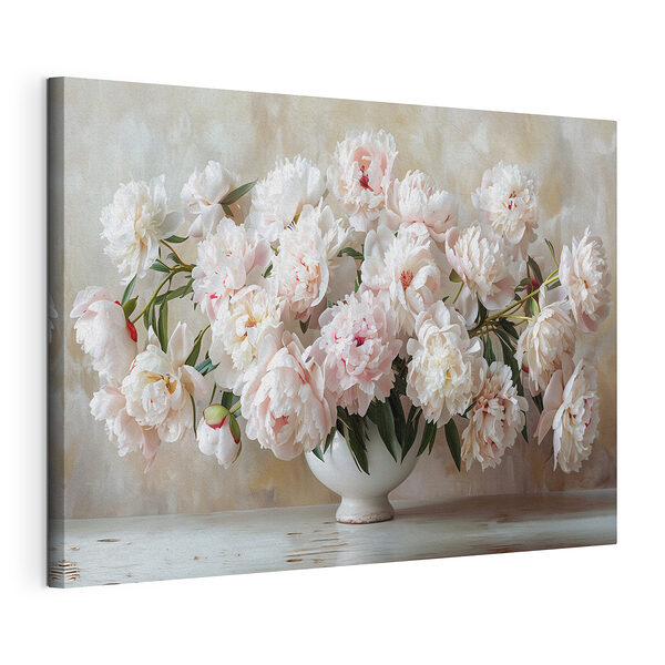 Peonie in un vaso di ceramica bianca Stampa su tela Peonie in un vaso di ceramica bianca