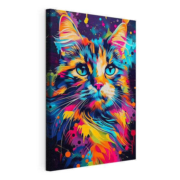 Stampa su tela Gatto dai colori vivaci con gli occhi blu