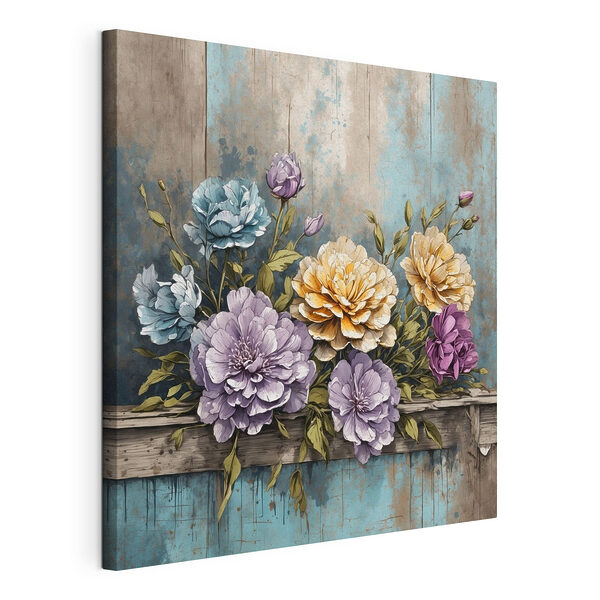 Dipinto di fiori su una mensola di legno Stampa su tela Dipinto di fiori su una mensola di legno
