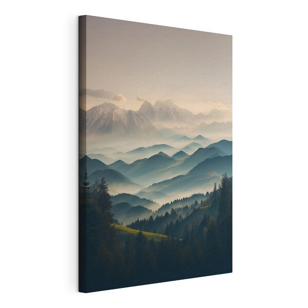 Stampa su tela Catena montuosa con alberi e nebbia (COD: s39596) Stampa su tela Stampa su tela Catena montuosa con alberi e nebbia (COD: s39596)