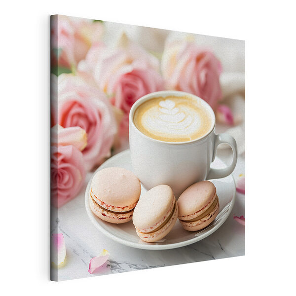 Stampa su tela Una tazza di caffè e dei biscotti su un piatto