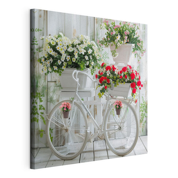Bicicletta con fiori nei cestini Stampa su tela Bicicletta con fiori nei cestini