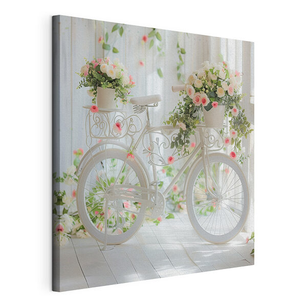 Bicicletta bianca decorata con fiori Stampa su tela Bicicletta bianca decorata con fiori