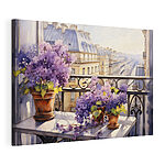 Stampa su tela Acquerello raffigurante un balcone con fiori viola