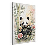 Stampa su tela Orso panda con fiori e bambù