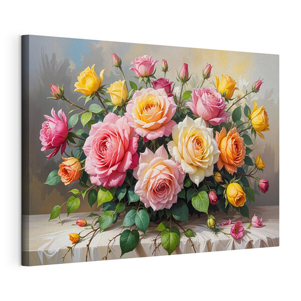 Mazzo di fiori su un tavolo Stampa su tela Mazzo di fiori su un tavolo