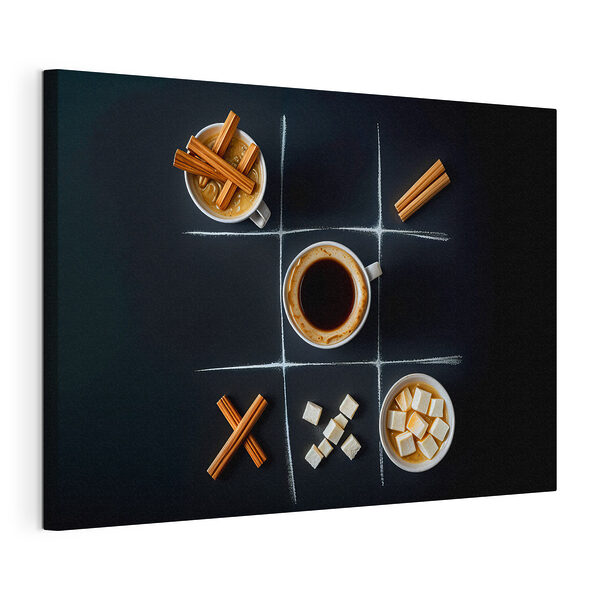 Gioco del tris con caffè e marshmallow Stampa su tela Gioco del tris con caffè e marshmallow