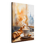 Stampa su tela Una tazza di caffè e dei croissant su un tavolo