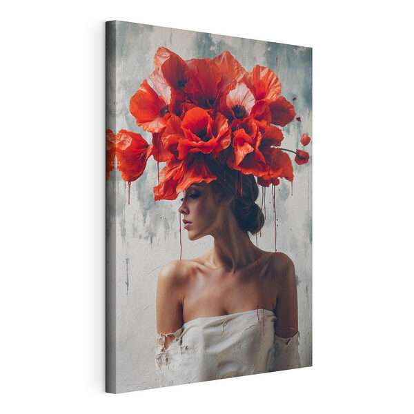 Stampa su tela Donna con dei fiori rossi tra i capelli