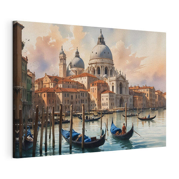 Stampa su tela Gruppo di gondole su uno specchio d'acqua con un grande edificio sullo sfondo (COD: s40573) Stampa su tela Stampa su tela Gruppo di gondole su uno specchio d'acqua con un grande edificio sullo sfondo (COD: s40573)