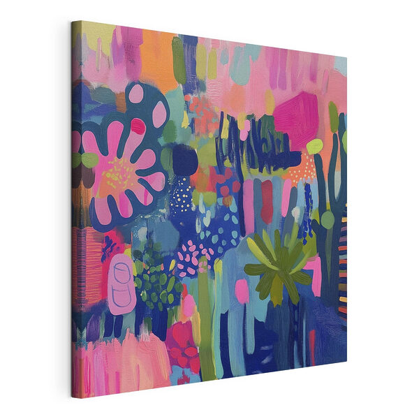 Stampa su tela Dipinto dai colori vivaci raffigurante fiori e piante