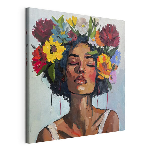 Stampa su tela Dipinto raffigurante una donna con dei fiori tra i capelli
