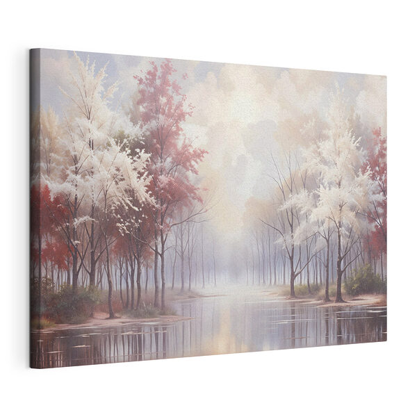Specchio d'acqua con alberi e cielo nuvoloso Stampa su tela Specchio d'acqua con alberi e cielo nuvoloso