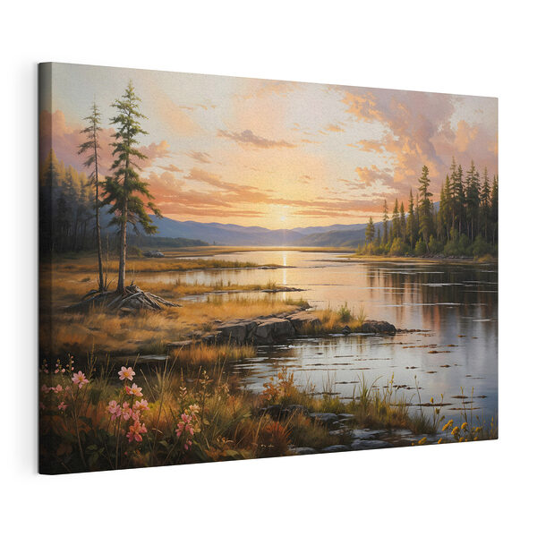 Paesaggio di un lago al tramonto Stampa su tela Paesaggio di un lago al tramonto