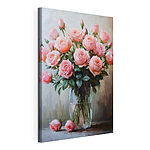Stampa su tela Dipinto raffigurante rose rosa in un vaso