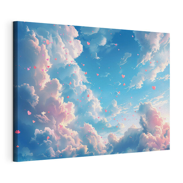 Cielo azzurro con nuvole e cuori rosa Stampa su tela Cielo azzurro con nuvole e cuori rosa
