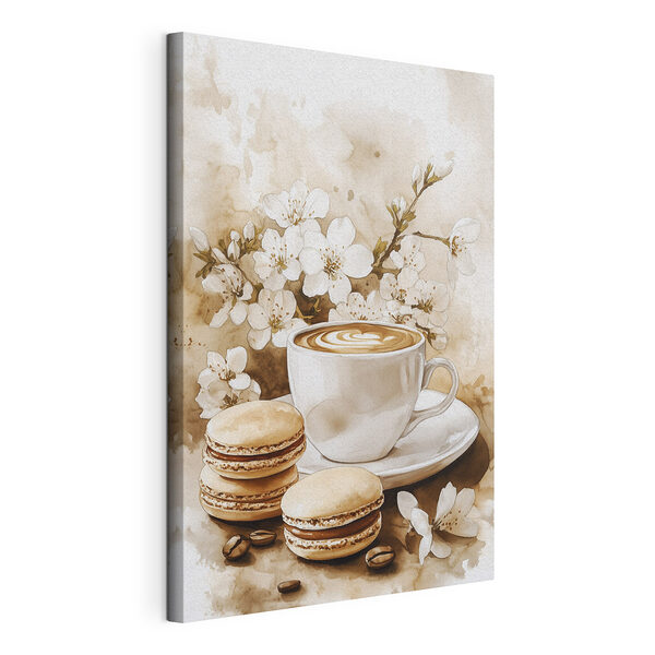 Una tazza di caffè e dei macarons Stampa su tela Una tazza di caffè e dei macarons