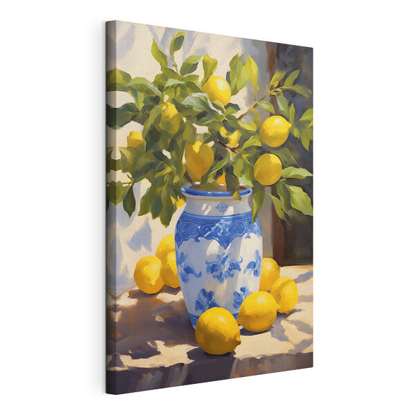 Stampa su tela Dipinto raffigurante dei limoni in un vaso