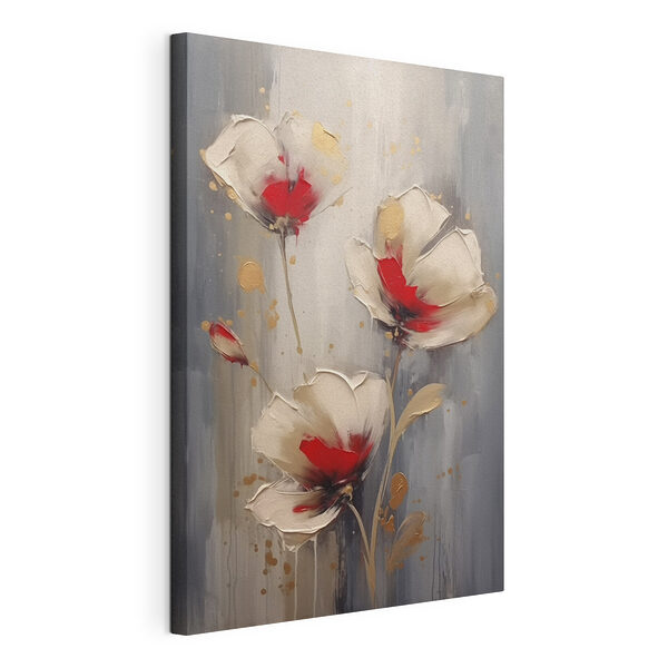 Stampa su tela Dipinto raffigurante dei fiori su sfondo grigio