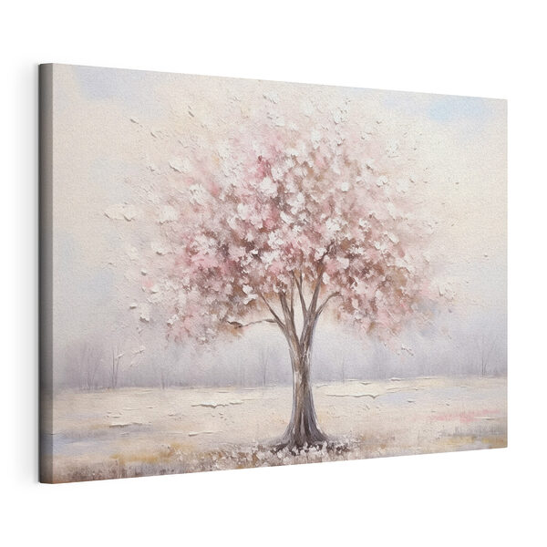 Stampa su tela Dipinto raffigurante un albero con fiori rosa