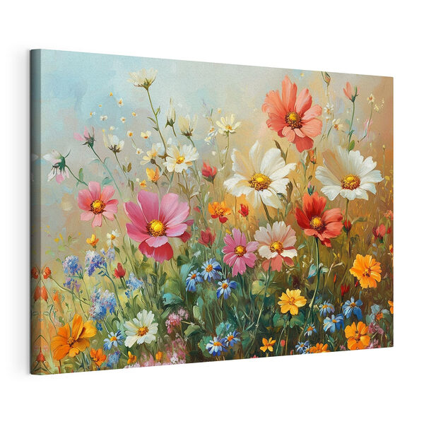 Stampa su tela Dipinto raffigurante dei fiori in un campo