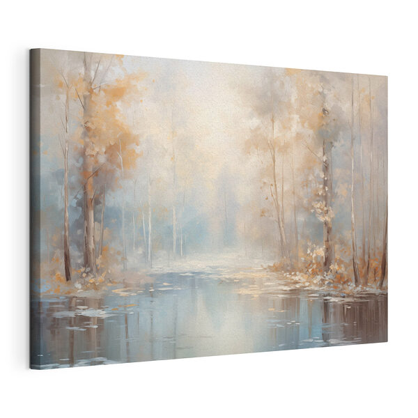 Stampa su tela Acqua con alberi e foglie