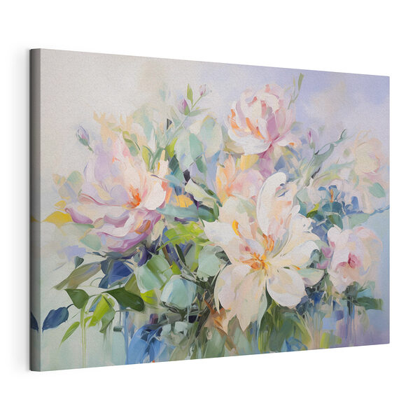Stampa su tela Dipinto raffigurante dei fiori su sfondo blu
