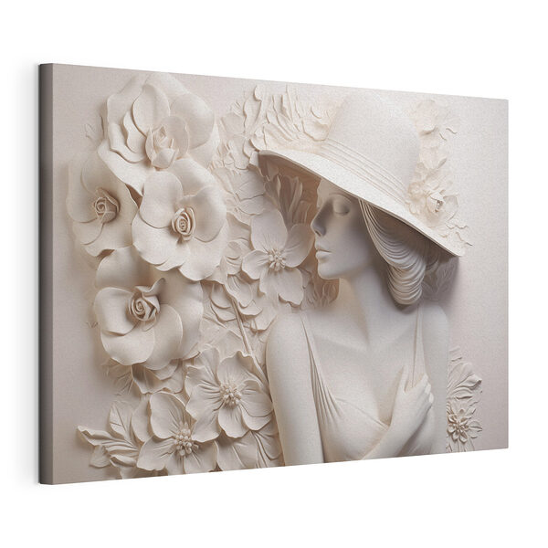 Statua di una donna con un cappello Stampa su tela Statua di una donna con un cappello