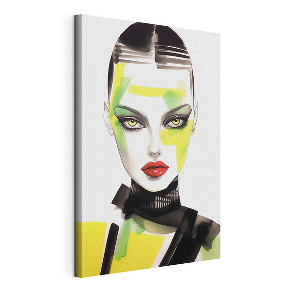 Stampa su tela Donna con il trucco verde e giallo