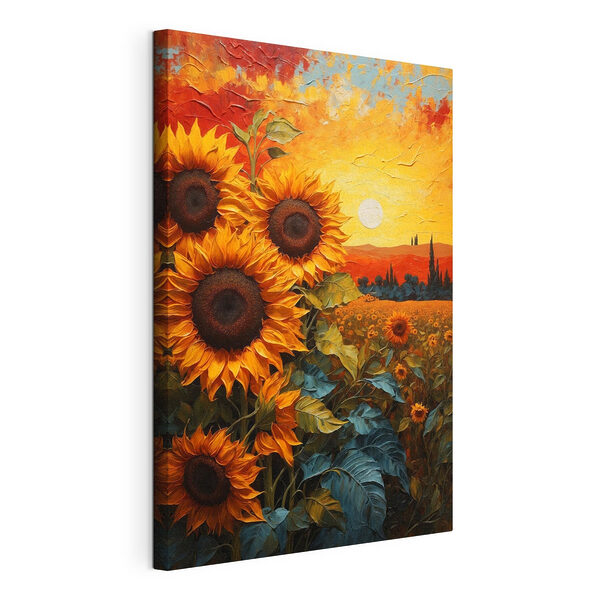 Stampa su tela Dipinto raffigurante dei girasoli in un campo
