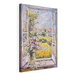 Stampa su tela Dipinto raffigurante una finestra con dei fiori al suo interno