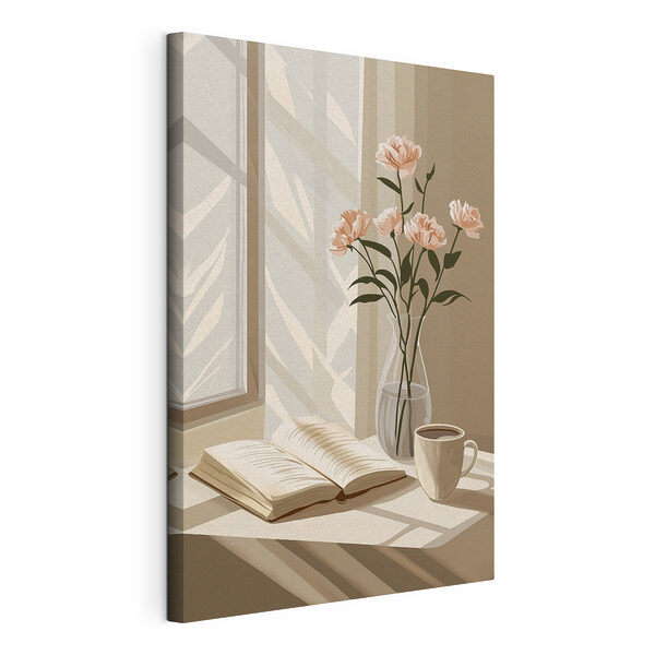 Stampa su tela Un libro e un vaso con dei fiori