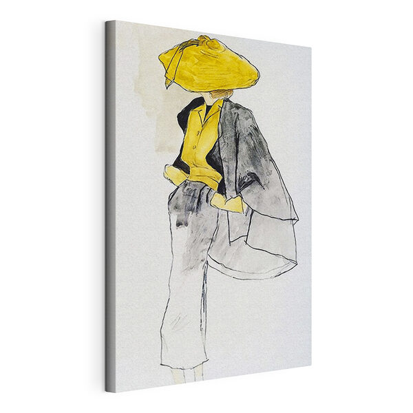 Stampa su tela Dipinto raffigurante una donna con un cappello giallo