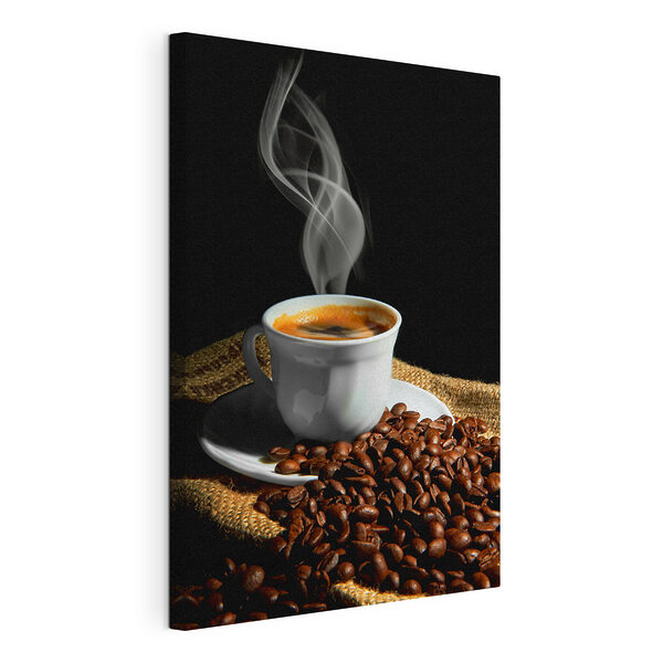 Tazza di caffè e chicchi di caffè Stampa su tela Tazza di caffè e chicchi di caffè